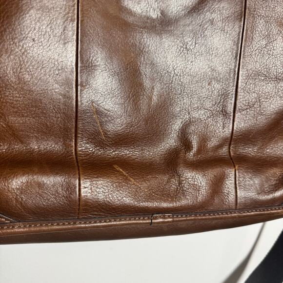 Fossil Briefcase Genuine Smooth Cognac Brown Leather Pocket Zip Office Career - Picture 2 of 11